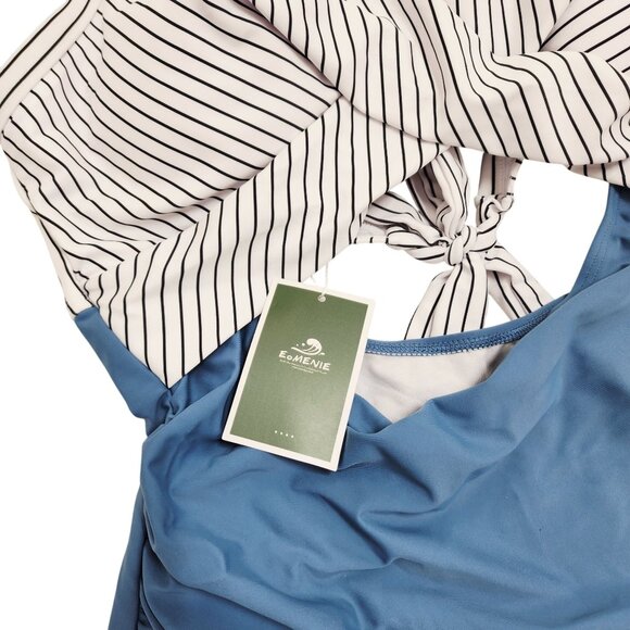 Striped Blue & White One-Piece  Swimsuit Womens With Tie-Back Size XL - Picture 3 of 4